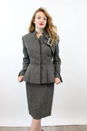 1950s LILLI ANN tweed rhinestone peplum SUIT small medium | new fall