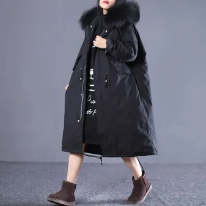 2018 new black Winter Fashion oversize hooded fur collar down jacket fine drawstring pockets Puffers Jackets