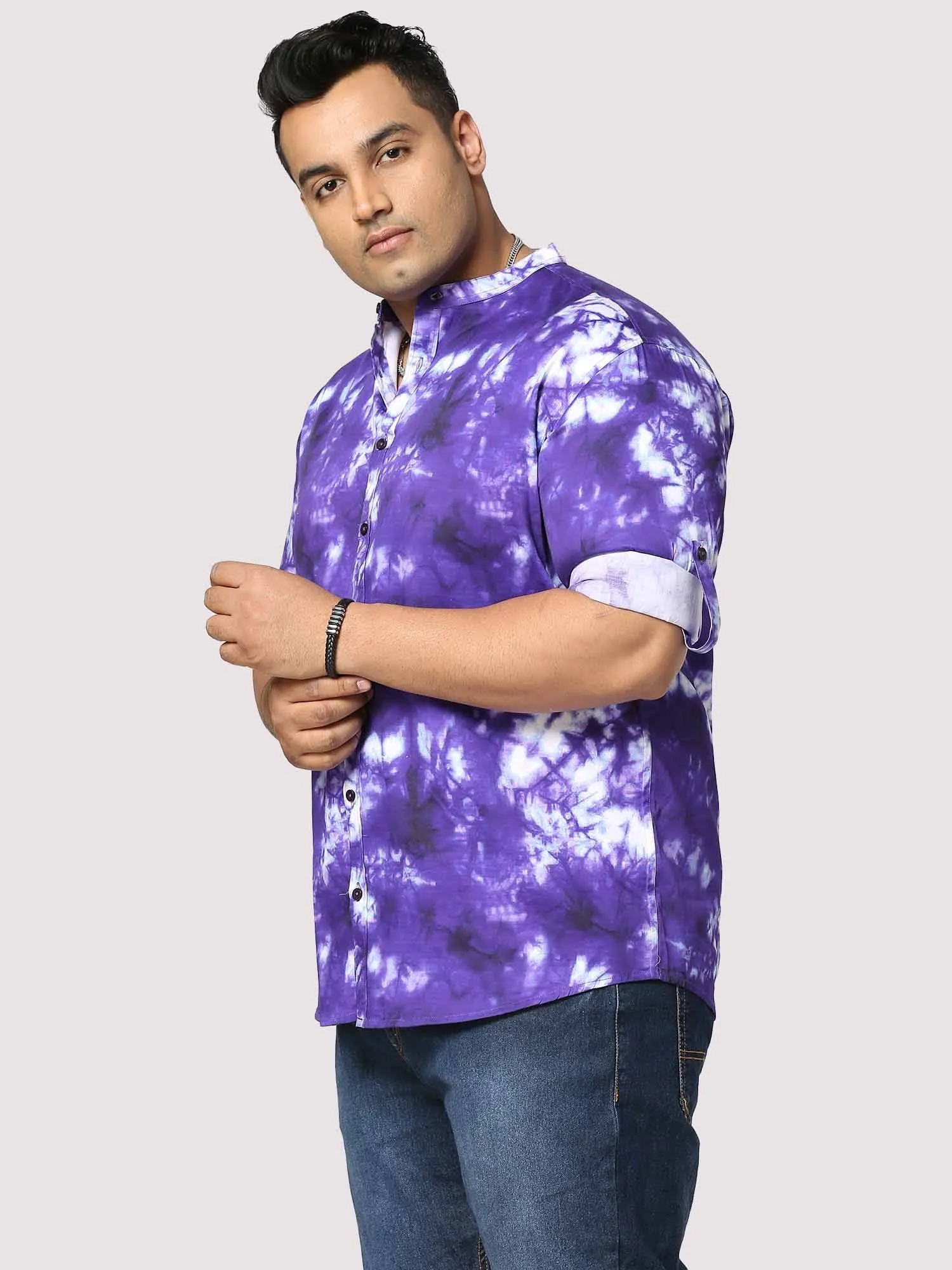 Amethyst Digital Printed Chinese Collar Men's Plus Size Full Shirt