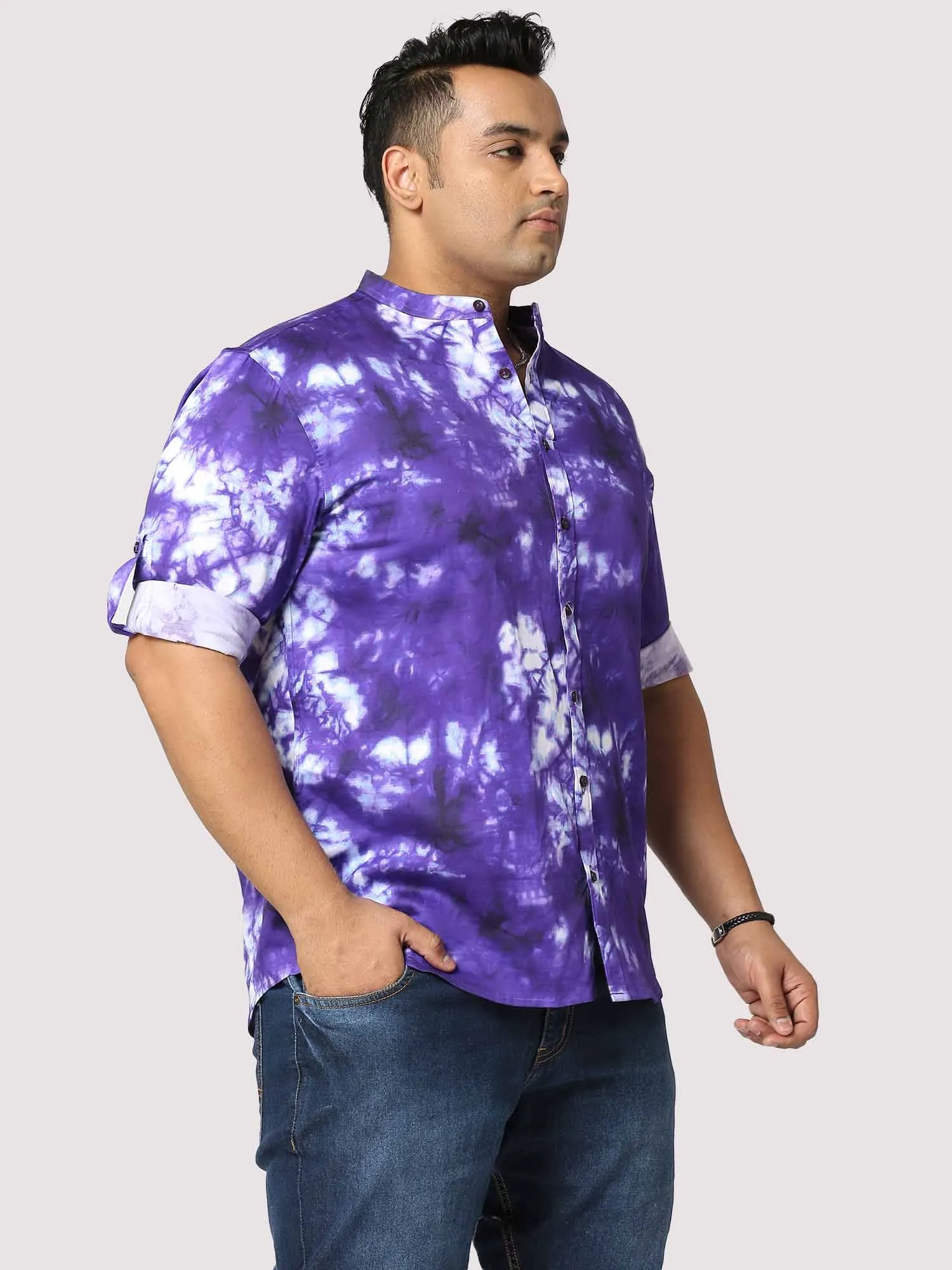 Amethyst Digital Printed Chinese Collar Men's Plus Size Full Shirt