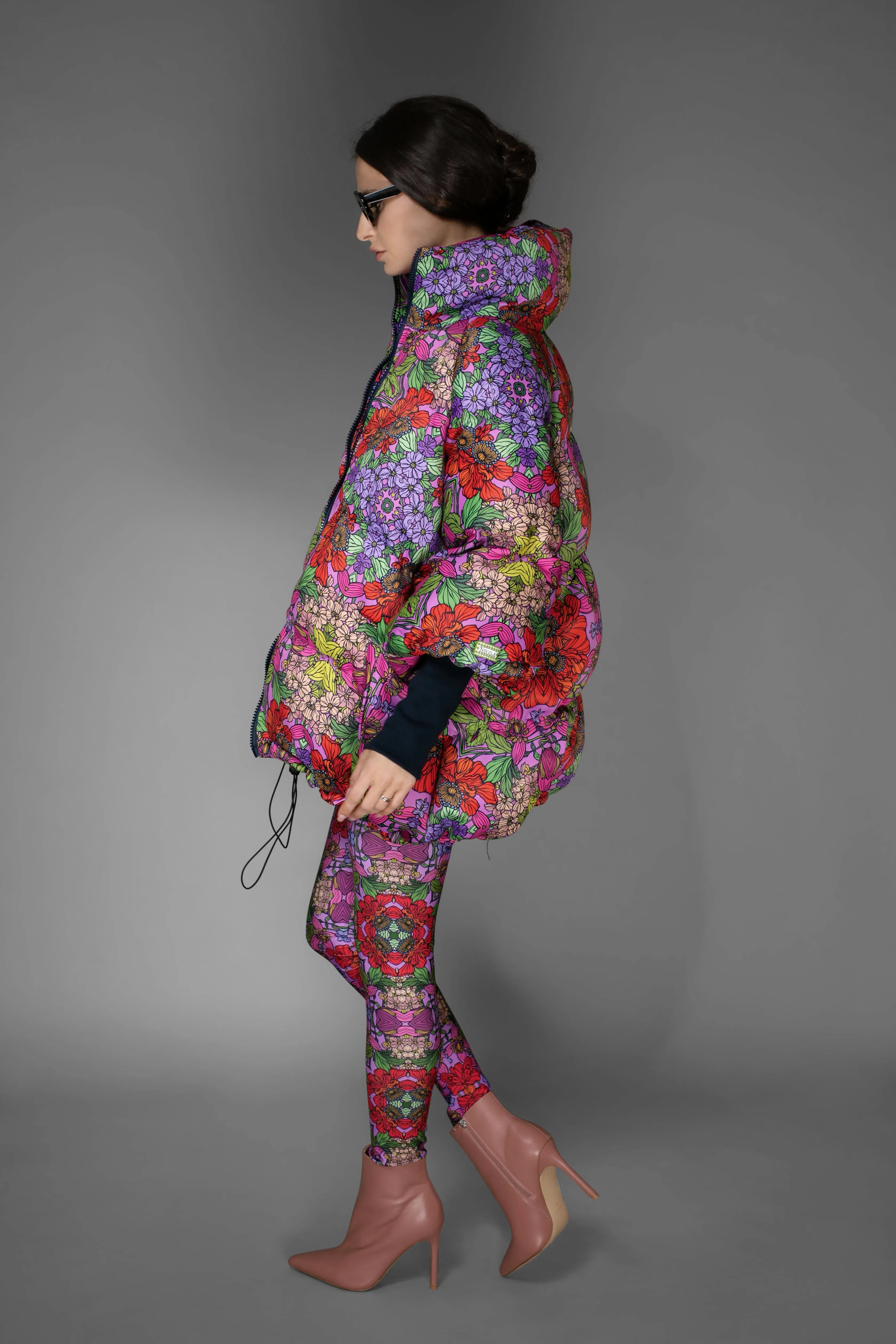 AW Jacket - Floral Red Stand-up Collar Puffer