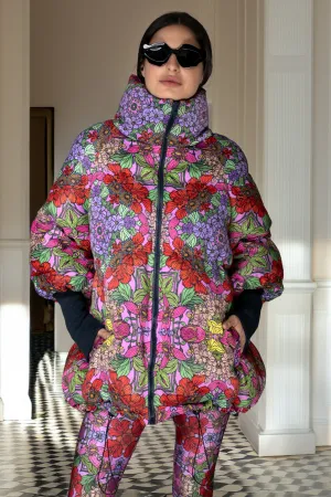 AW Jacket - Floral Red Stand-up Collar Puffer