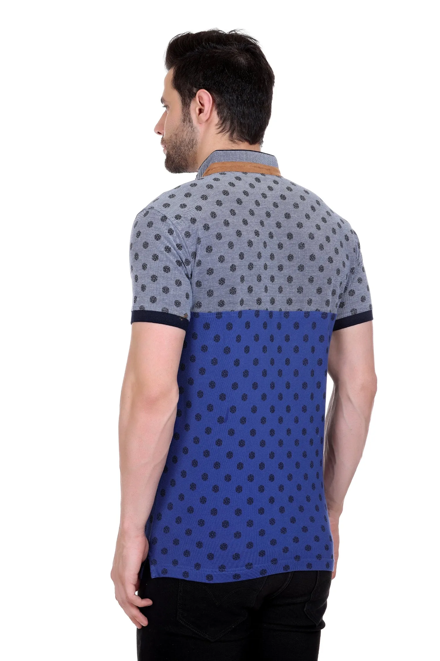 Axmann Polka Print Men Mandarin Collar T-Shirt