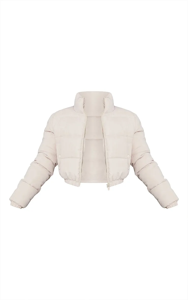 Black Cropped Peach Skin Bubble Puffer Jacket