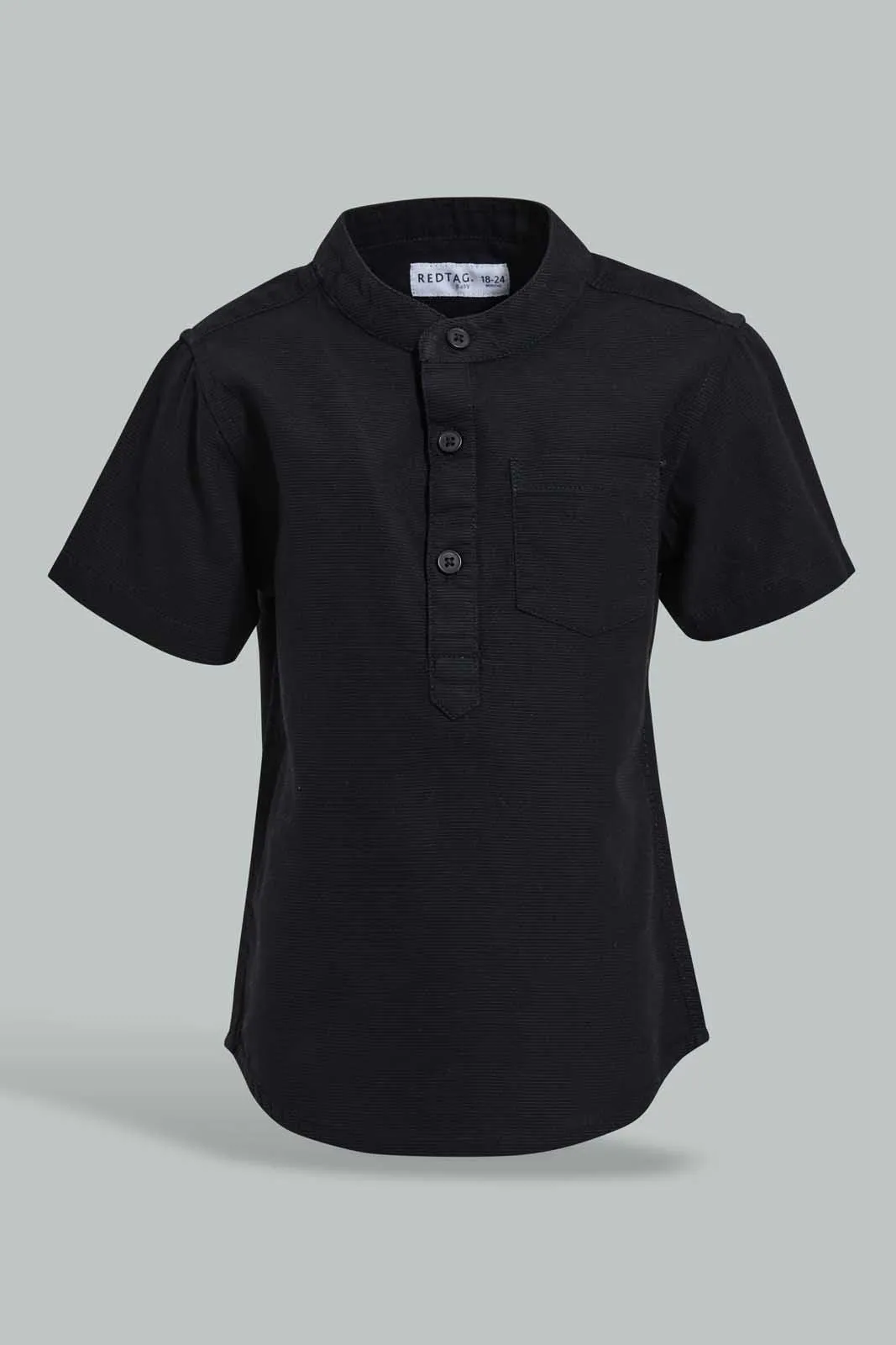 Black Mandarin Shirt For Baby Boys