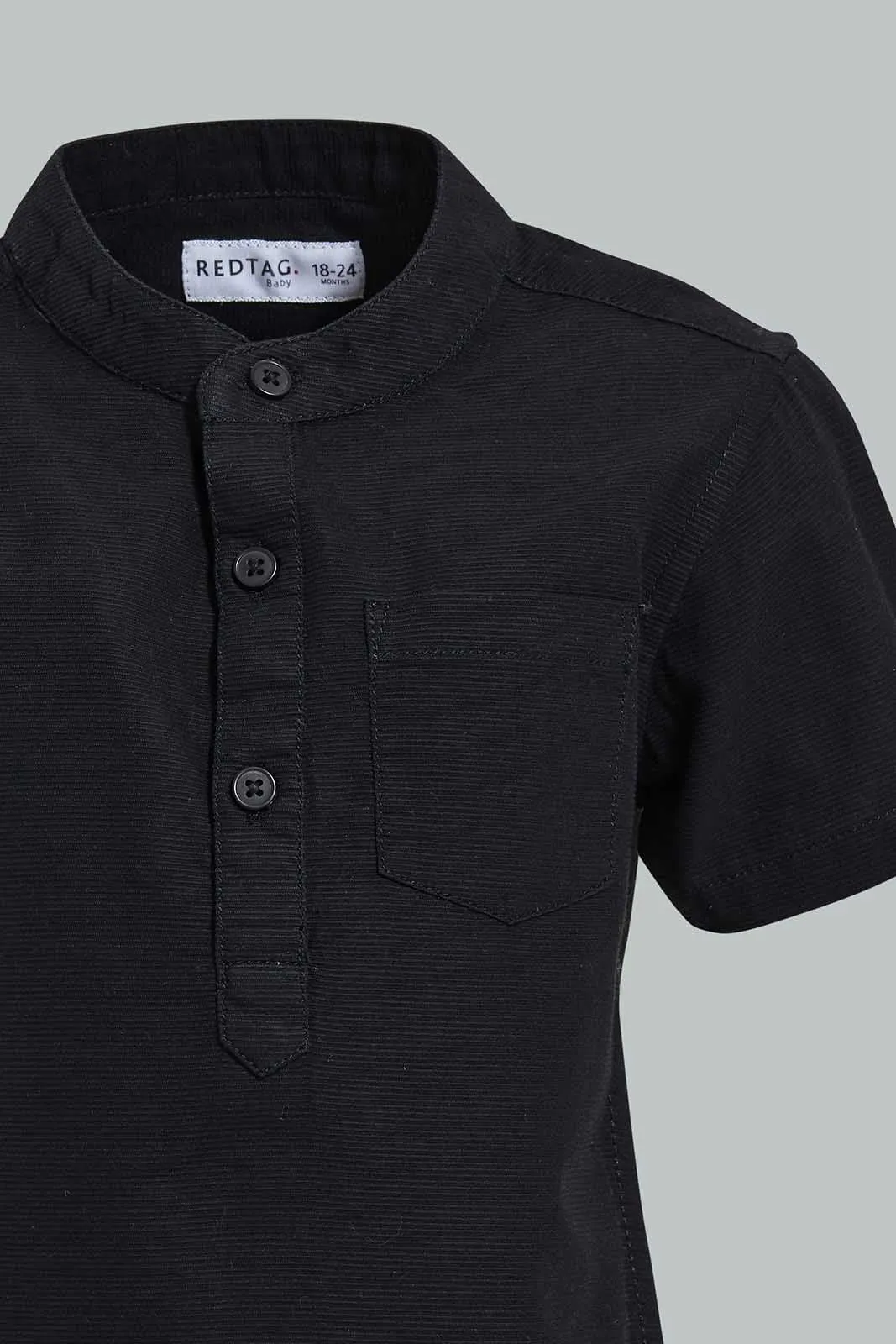 Black Mandarin Shirt For Baby Boys