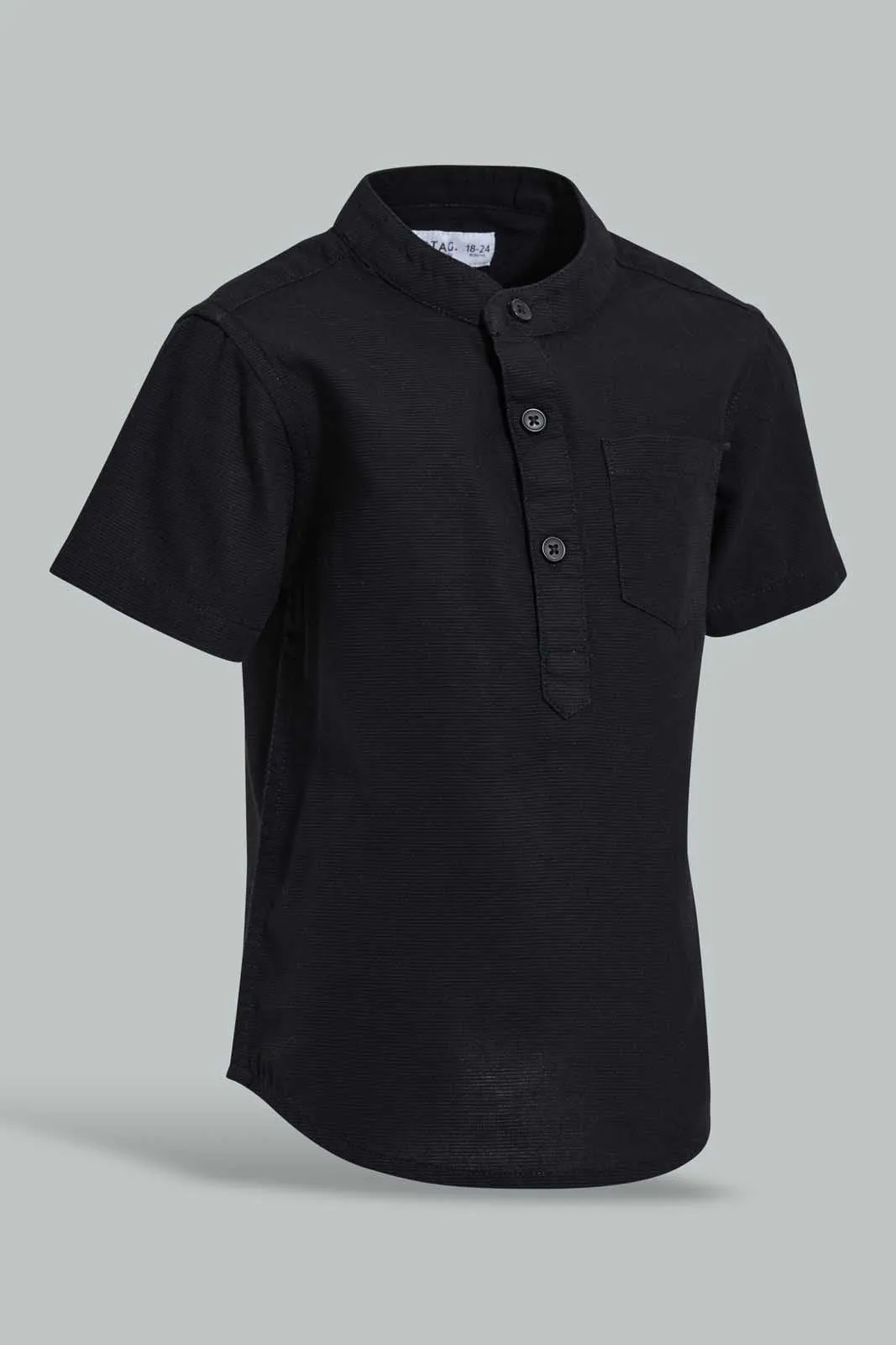 Black Mandarin Shirt For Baby Boys