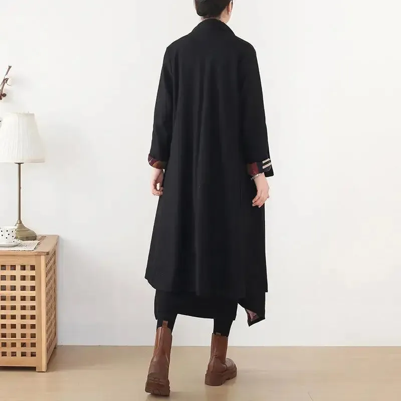 Black Winter Asymmetric Coat Women's Long Wool Coat