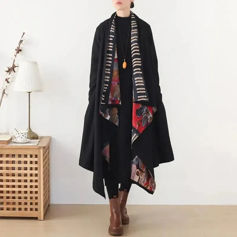 Black Winter Asymmetric Coat Women's Long Wool Coat