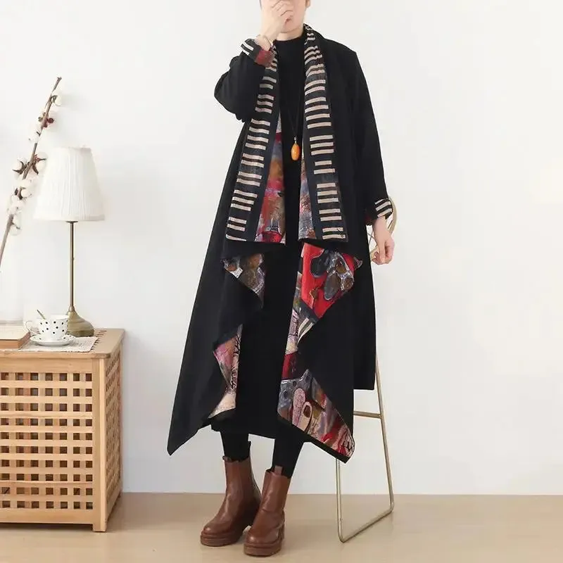 Black Winter Asymmetric Coat Women's Long Wool Coat