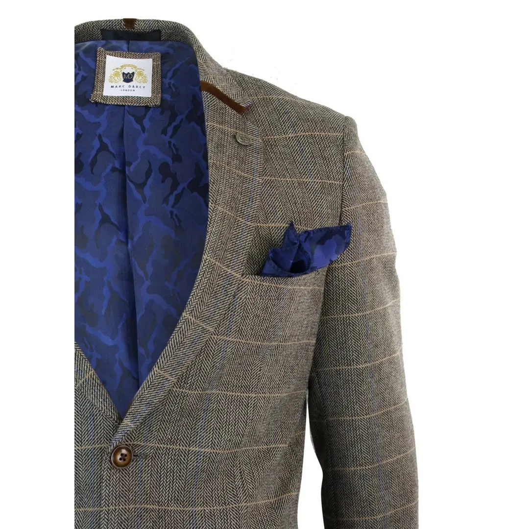 blake - Men's Herringbone Tweed Marc Darcy Tan Brown 2 Button Blazer