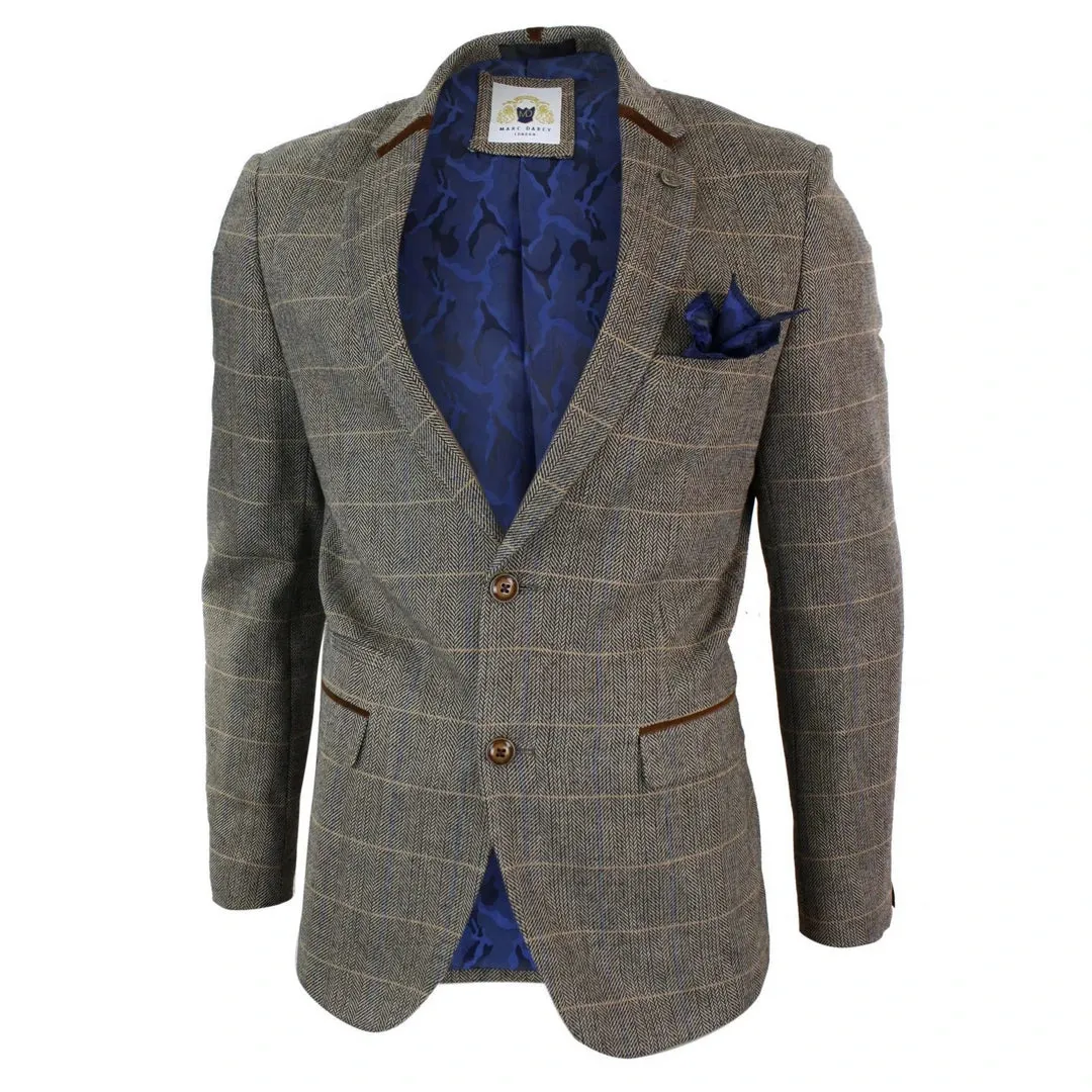 blake - Men's Herringbone Tweed Marc Darcy Tan Brown 2 Button Blazer