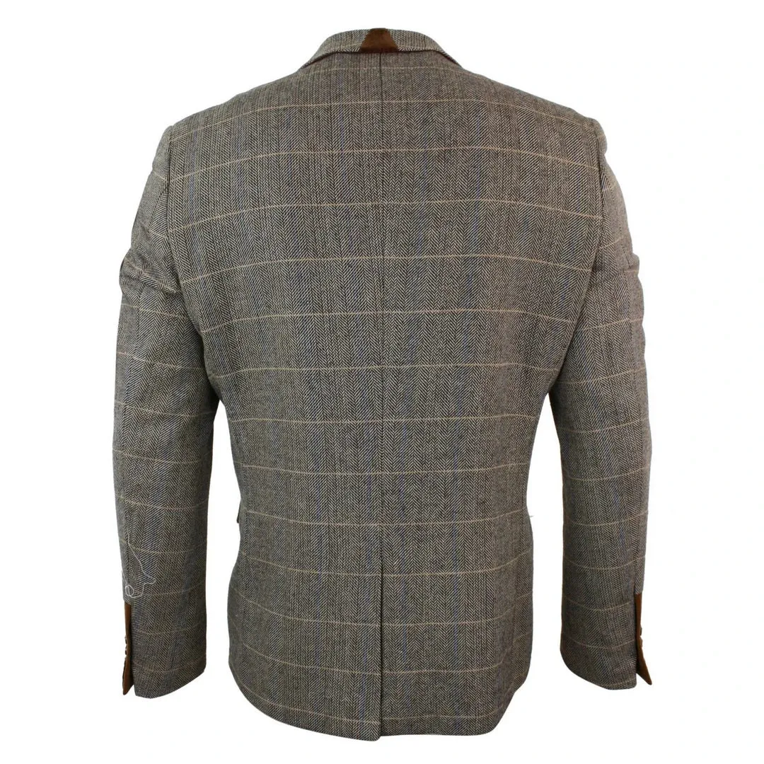 blake - Men's Herringbone Tweed Marc Darcy Tan Brown 2 Button Blazer