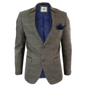 blake - Men's Herringbone Tweed Marc Darcy Tan Brown 2 Button Blazer