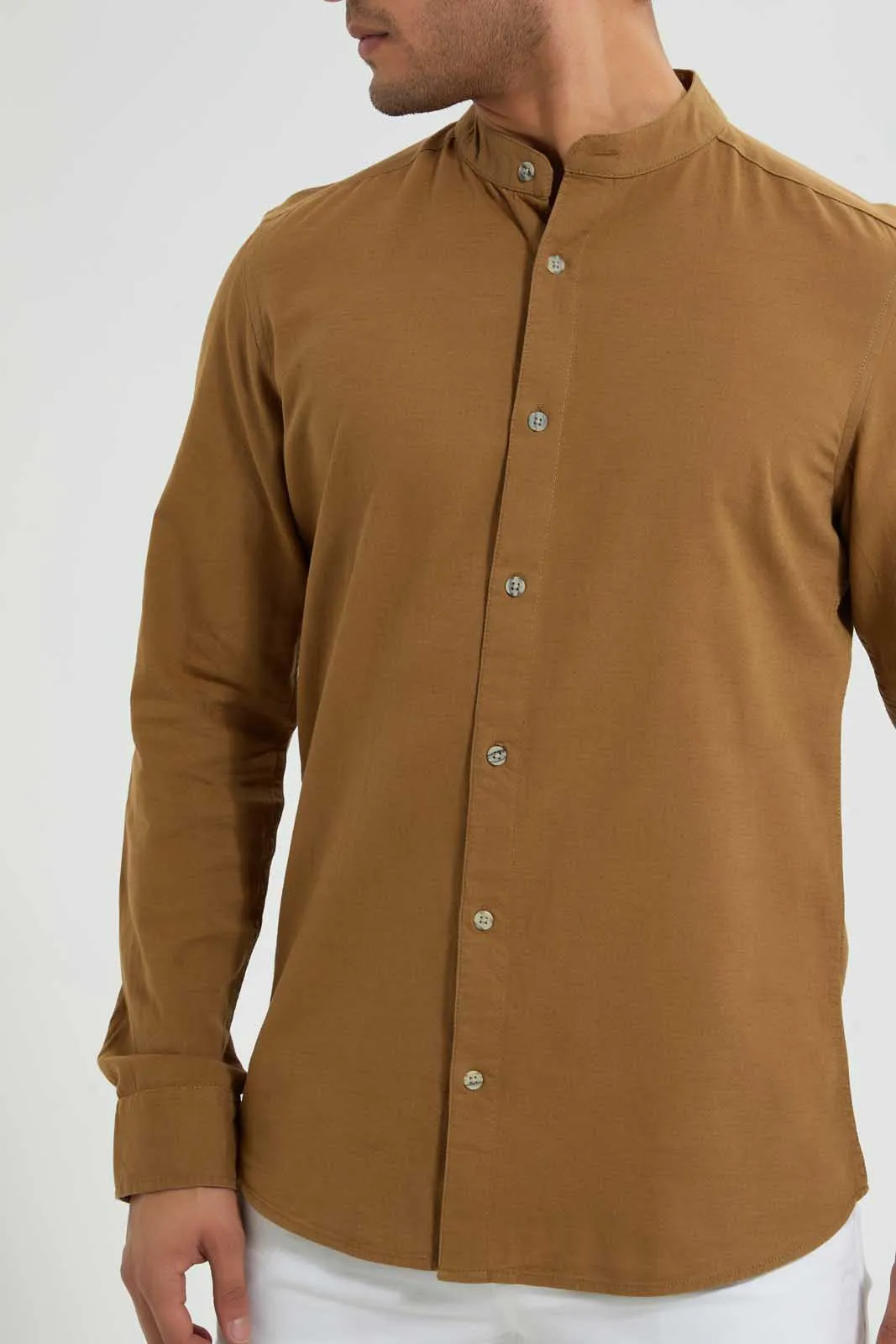 Brown Mandarin Shirt