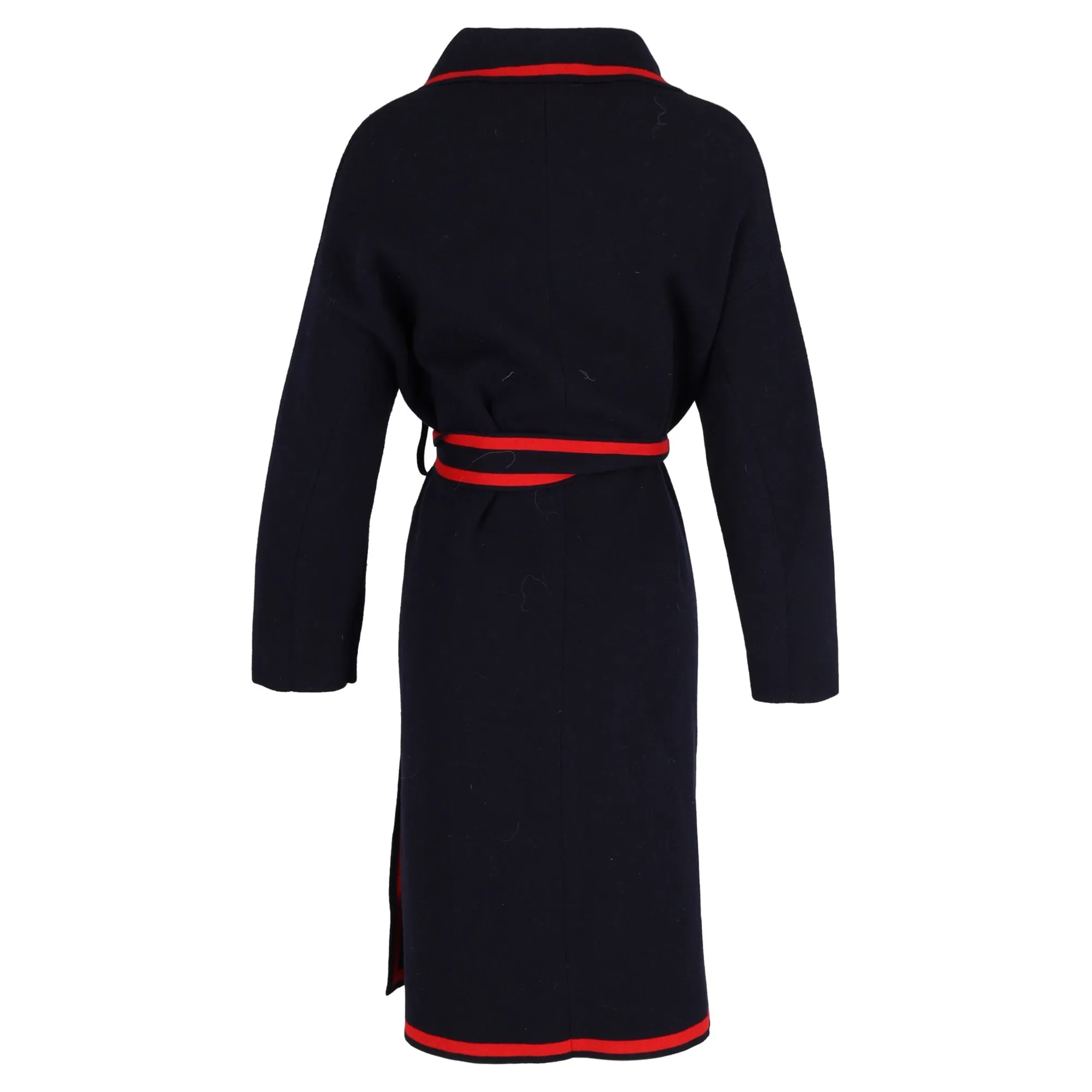 Burberry Midi Belted Wrap Coat in Navy Blue Wool