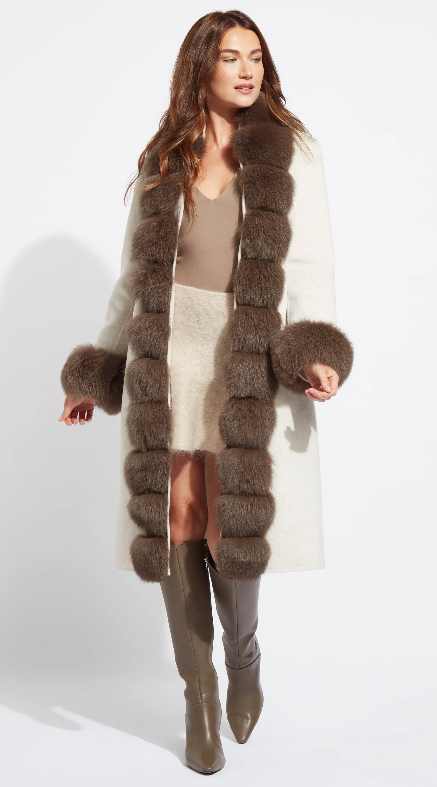 Cashmere &  Fox Fur Midi Belted Coat