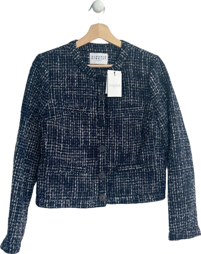 Claudie Pierlot Navy Blue Tweed Button-Up Jacket Size UK 12