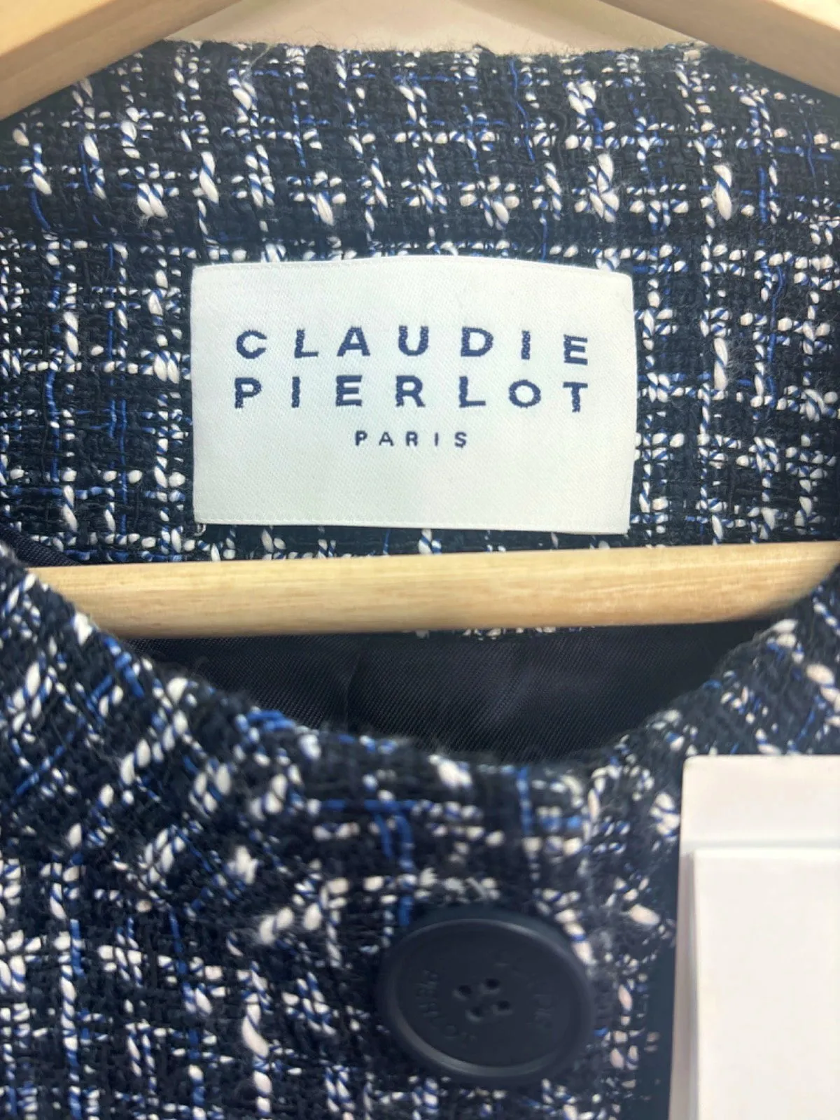 Claudie Pierlot Navy Blue Tweed Button-Up Jacket Size UK 12