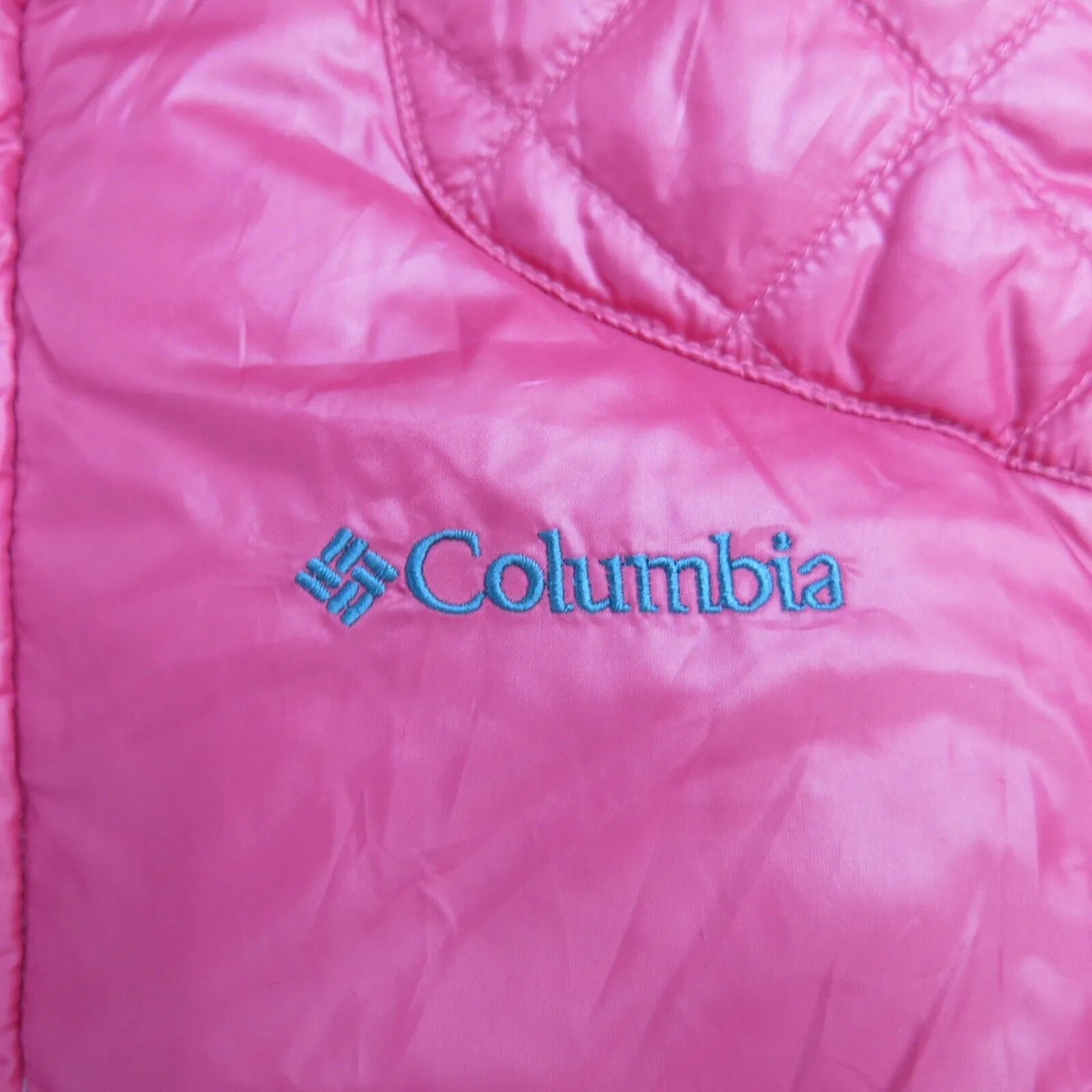 Columbia Womens Down Puffer Vest Jacket Full Zip Sleeveless Mock Neck Pink SZ M