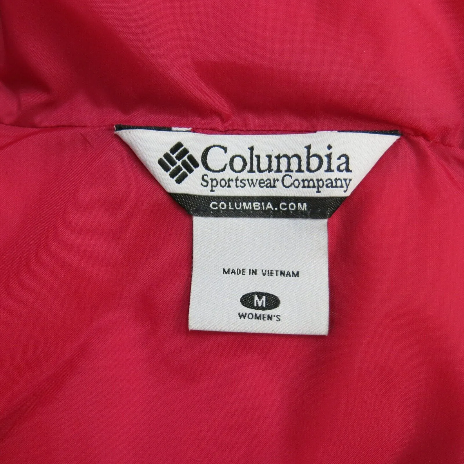 Columbia Womens Down Puffer Vest Jacket Full Zip Sleeveless Mock Neck Pink SZ M