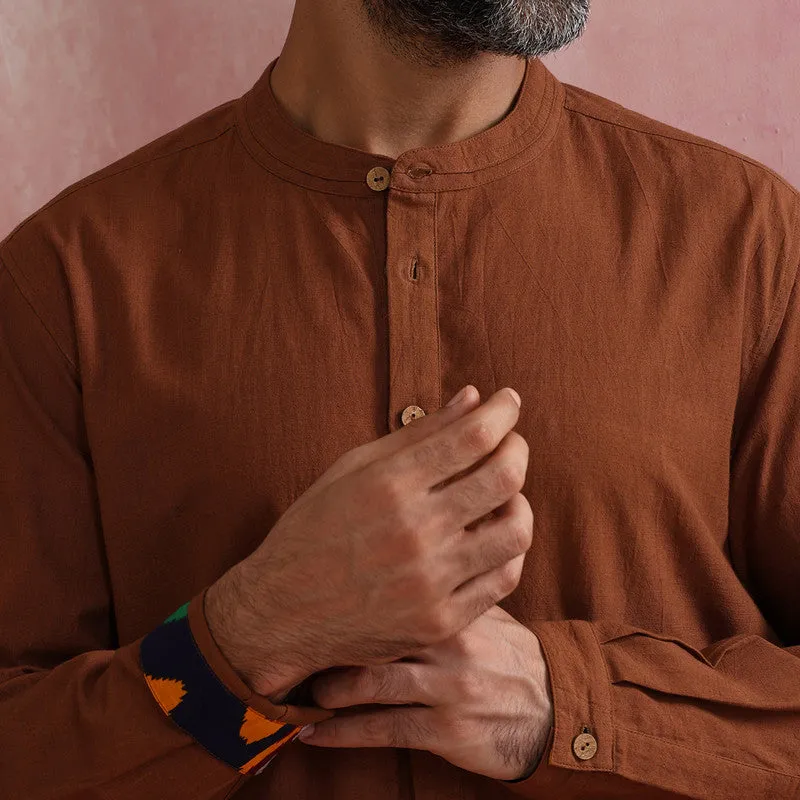 Cotton Brown Kurta for Men | Mandarin Collar