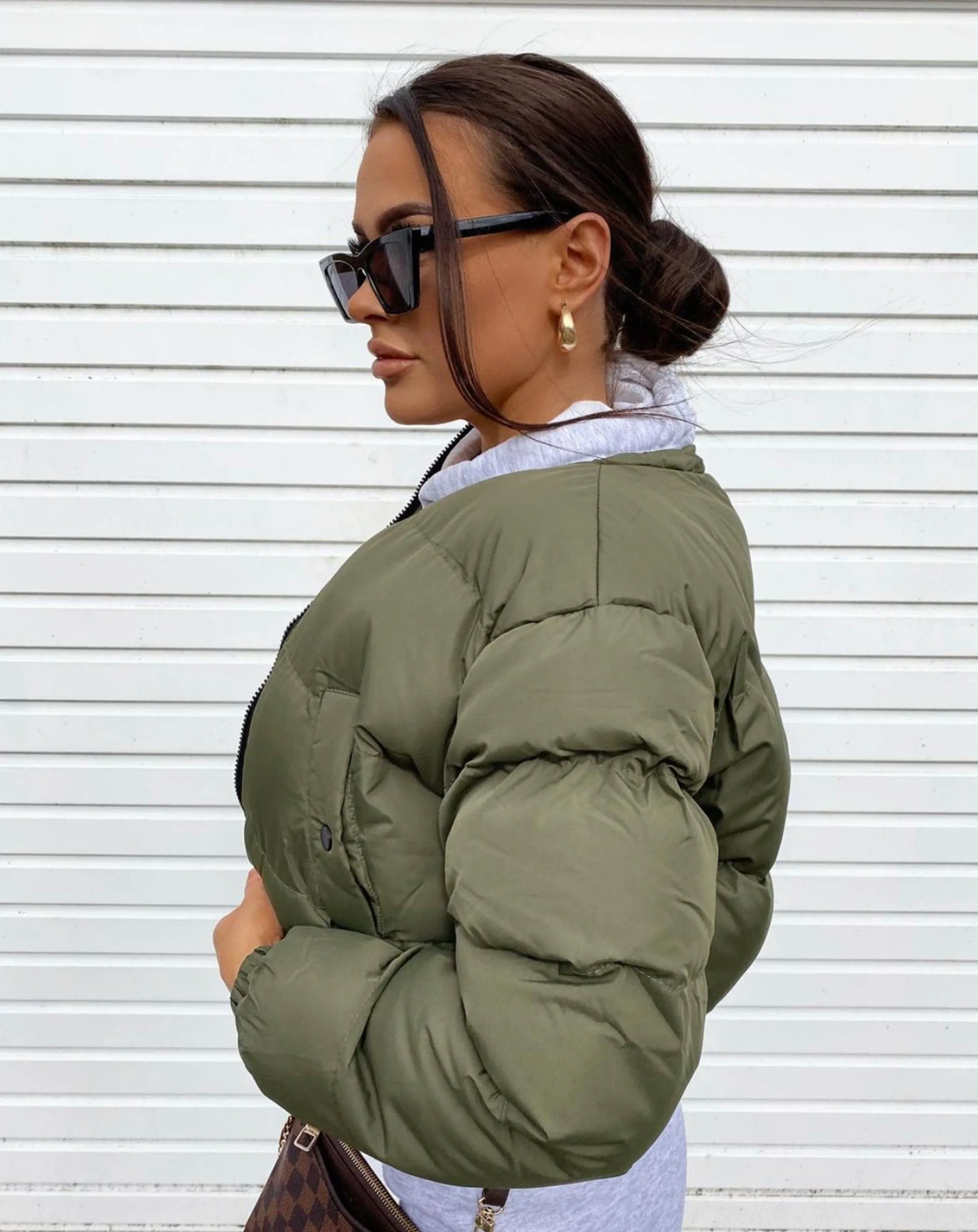 Crop Puffer Jacket - Khaki