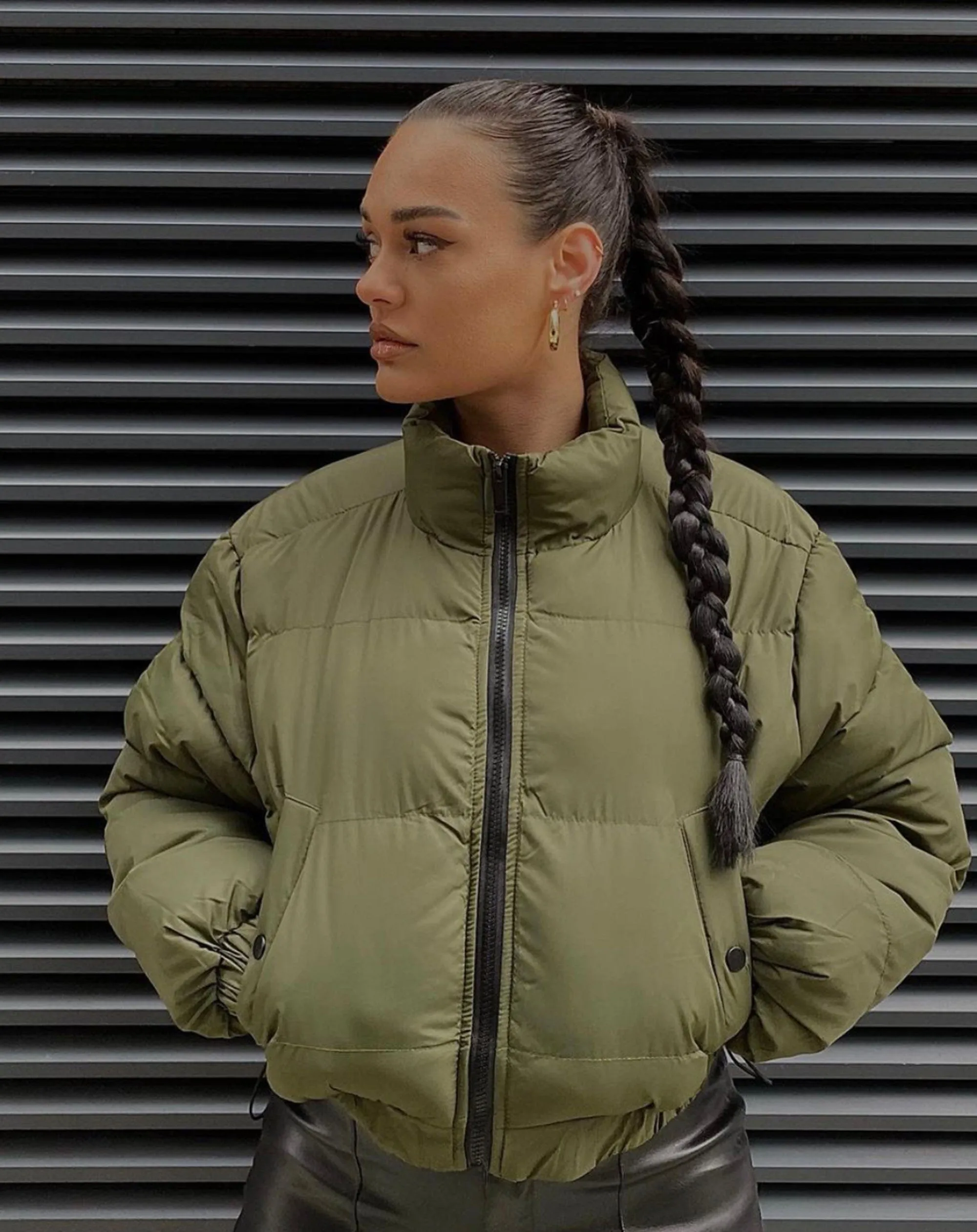 Crop Puffer Jacket - Khaki