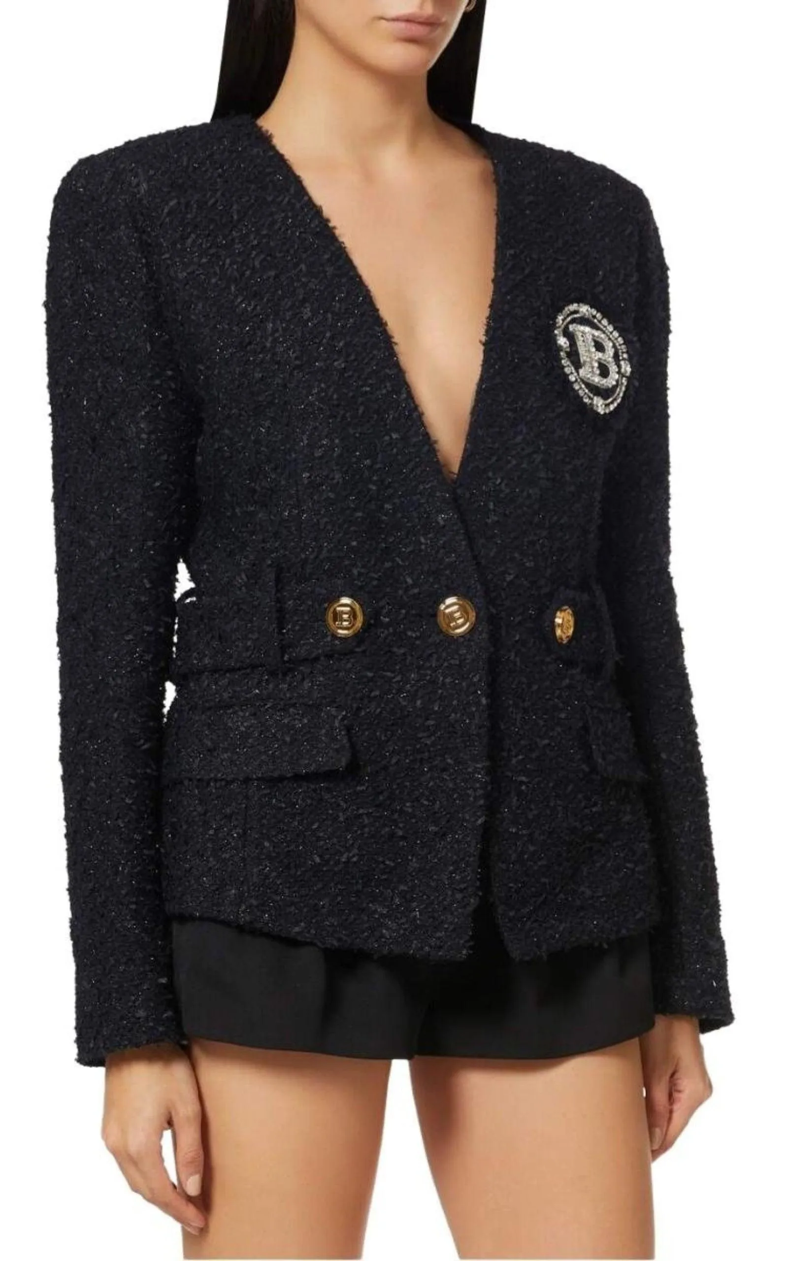 Crystal Logo Metallic Tweed Blazer