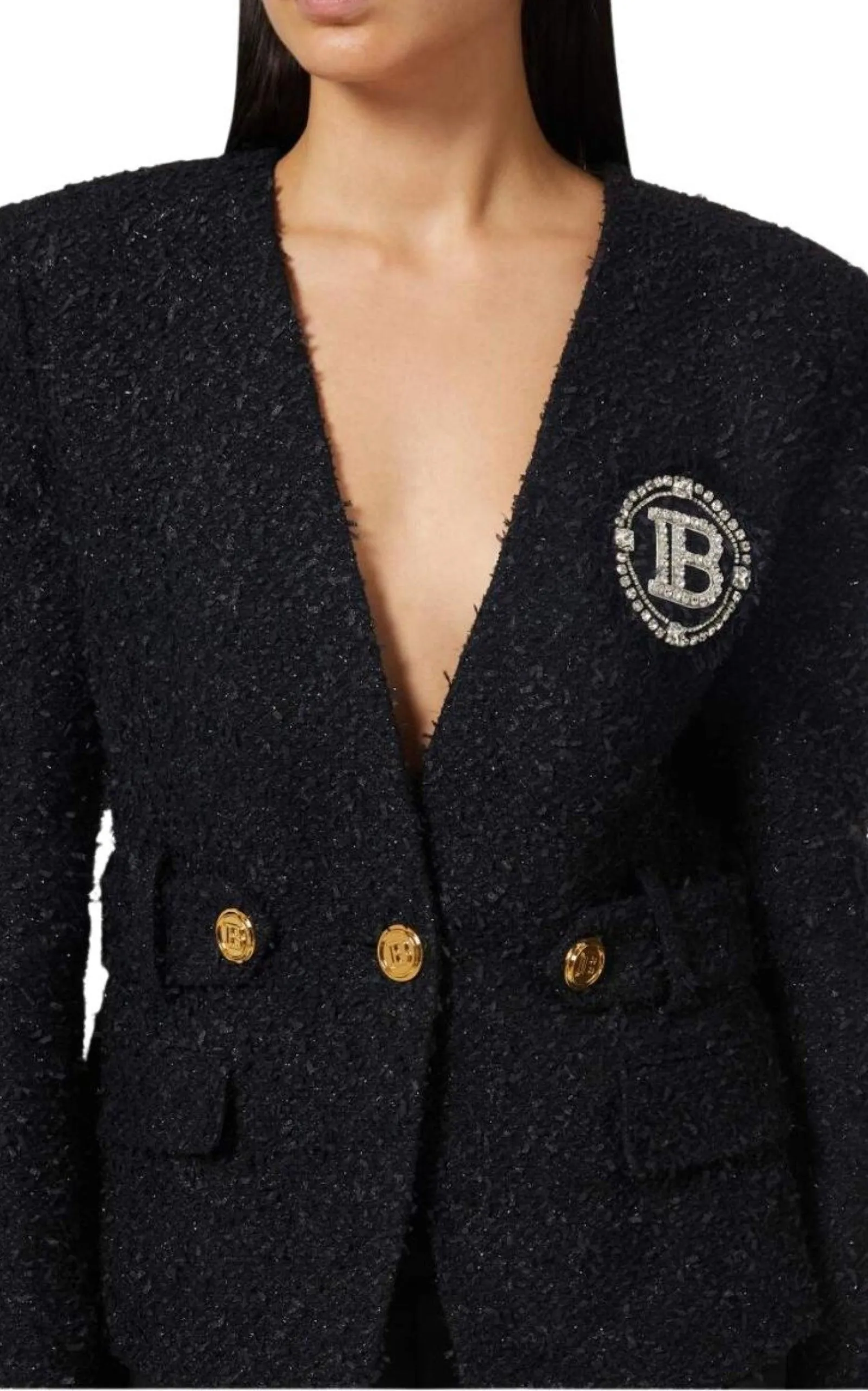 Crystal Logo Metallic Tweed Blazer