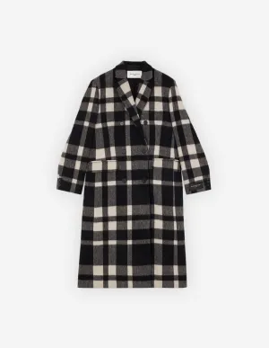 Double Breasted Coat Black White Check