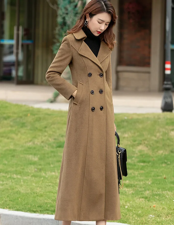 double breasted long wool coat 246101