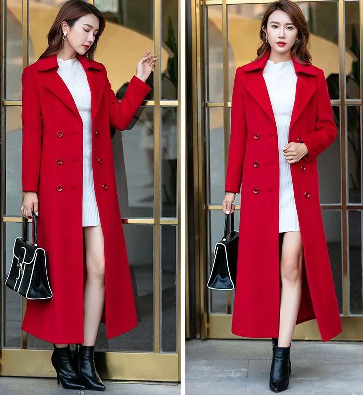 double breasted long wool coat 246101