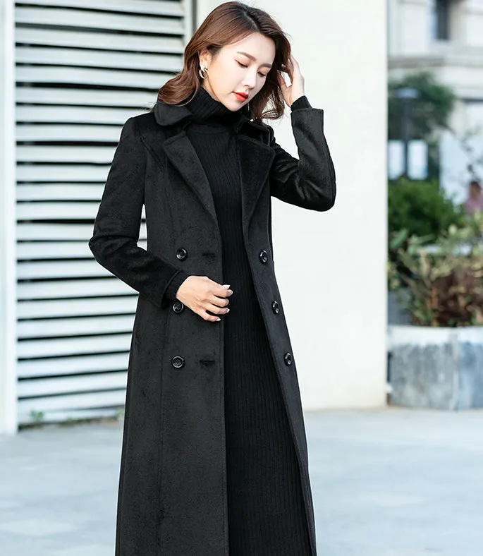 double breasted long wool coat 246101