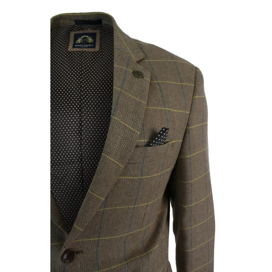 dx7 - Men's Check Herringbone Tweed Light Brown Oak Blazer Jacket