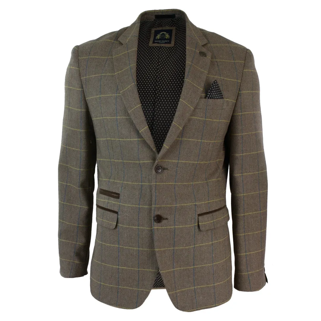 dx7 - Men's Check Herringbone Tweed Light Brown Oak Blazer Jacket