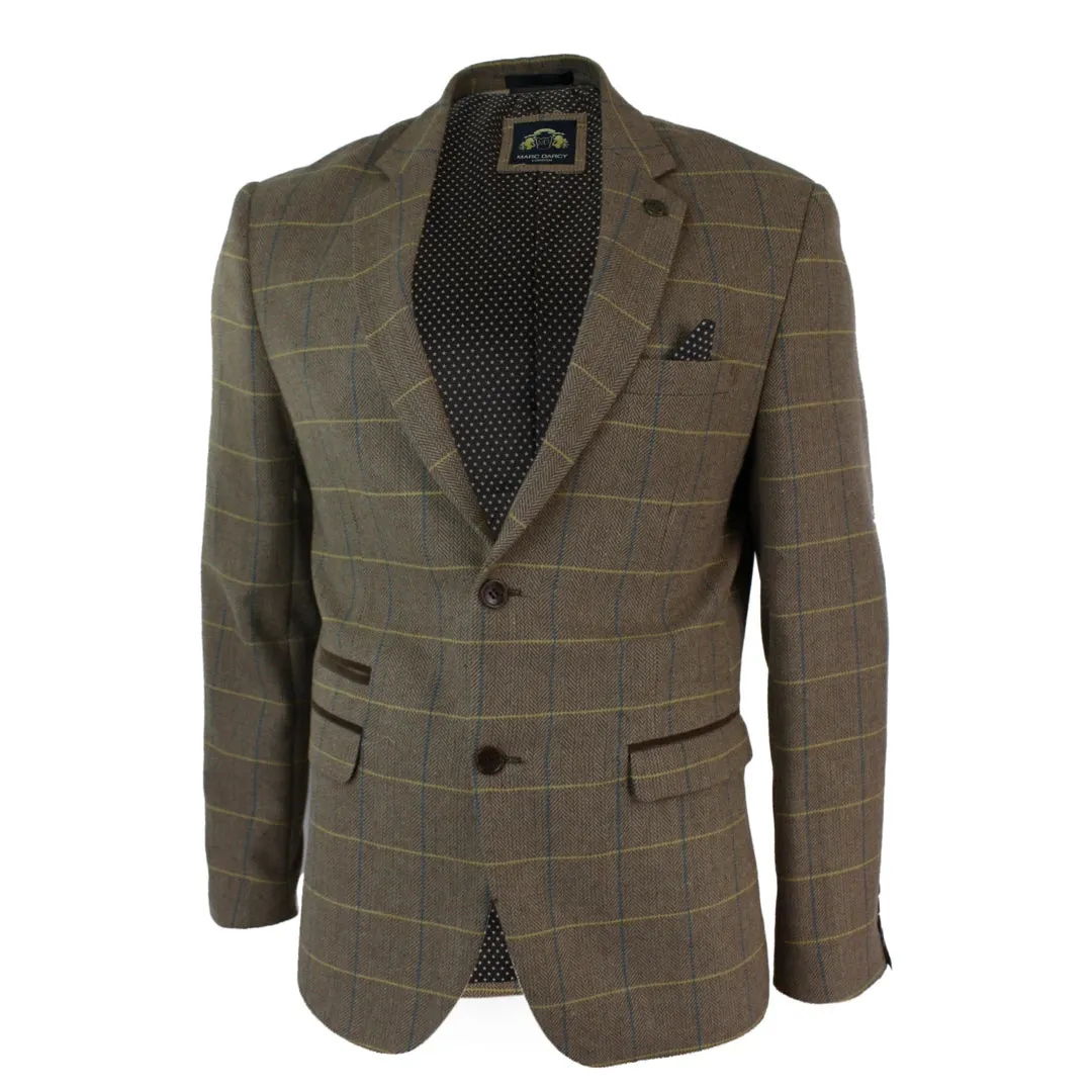 dx7 - Men's Check Herringbone Tweed Light Brown Oak Blazer Jacket