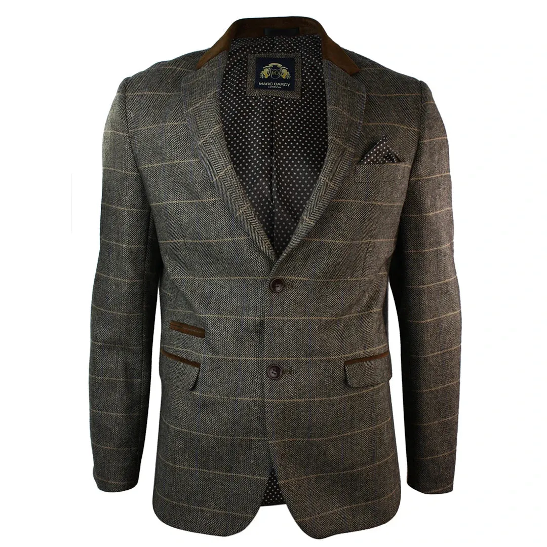 dx7 - Men's Check Herringbone Tweed Light Brown Oak Blazer Jacket