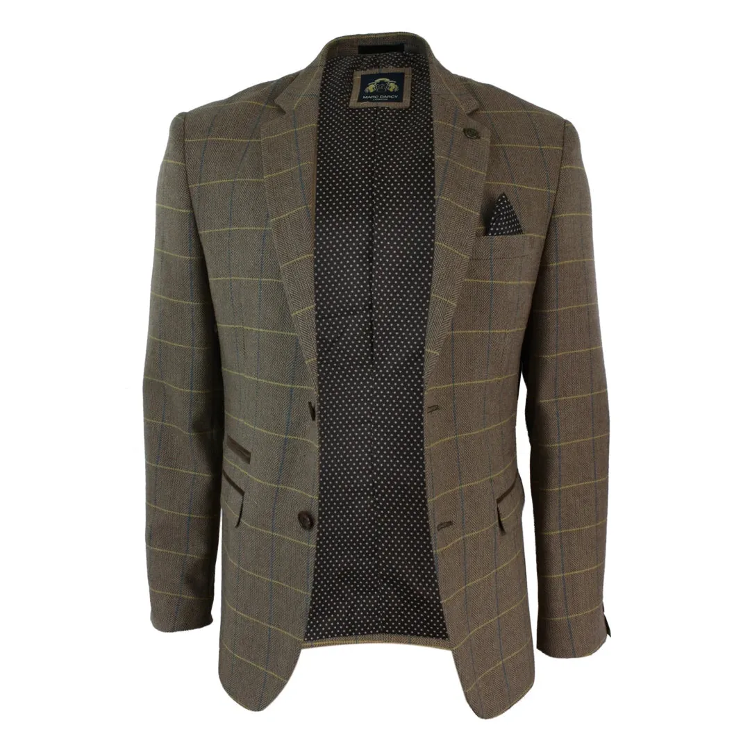 dx7 - Men's Check Herringbone Tweed Light Brown Oak Blazer Jacket