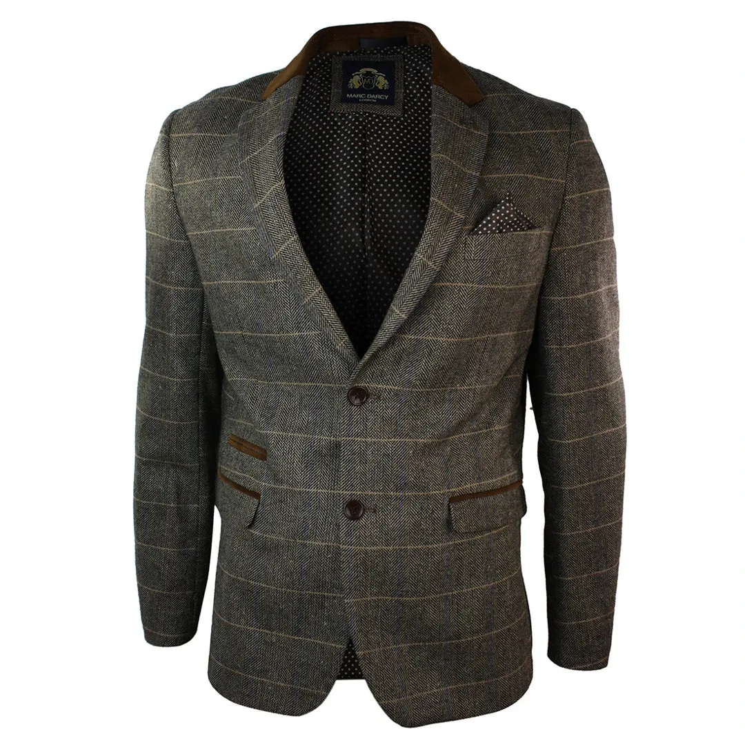 dx7 - Men's Check Herringbone Tweed Light Brown Oak Blazer Jacket