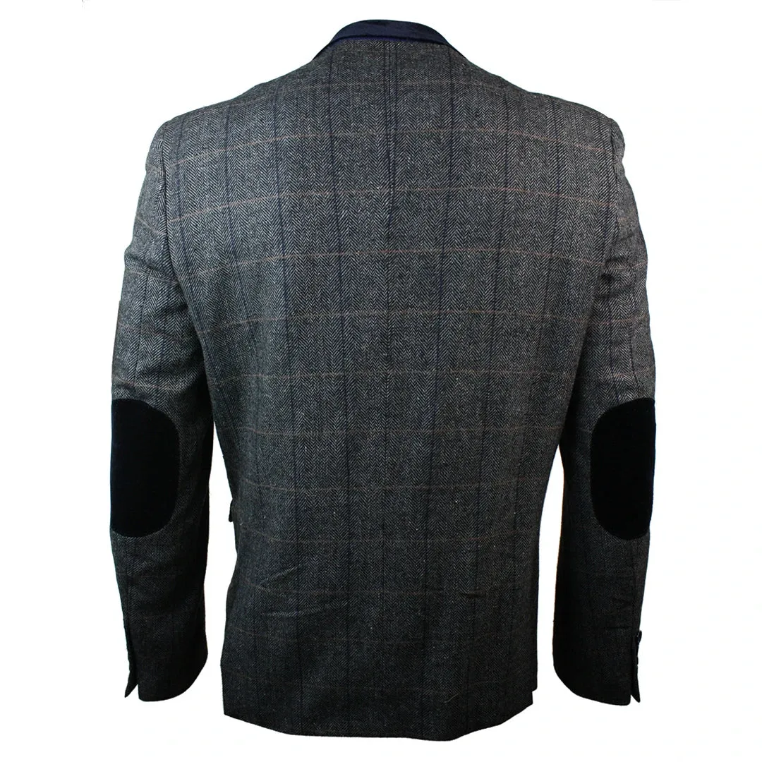 dx7 - Men's Check Herringbone Tweed Light Brown Oak Blazer Jacket