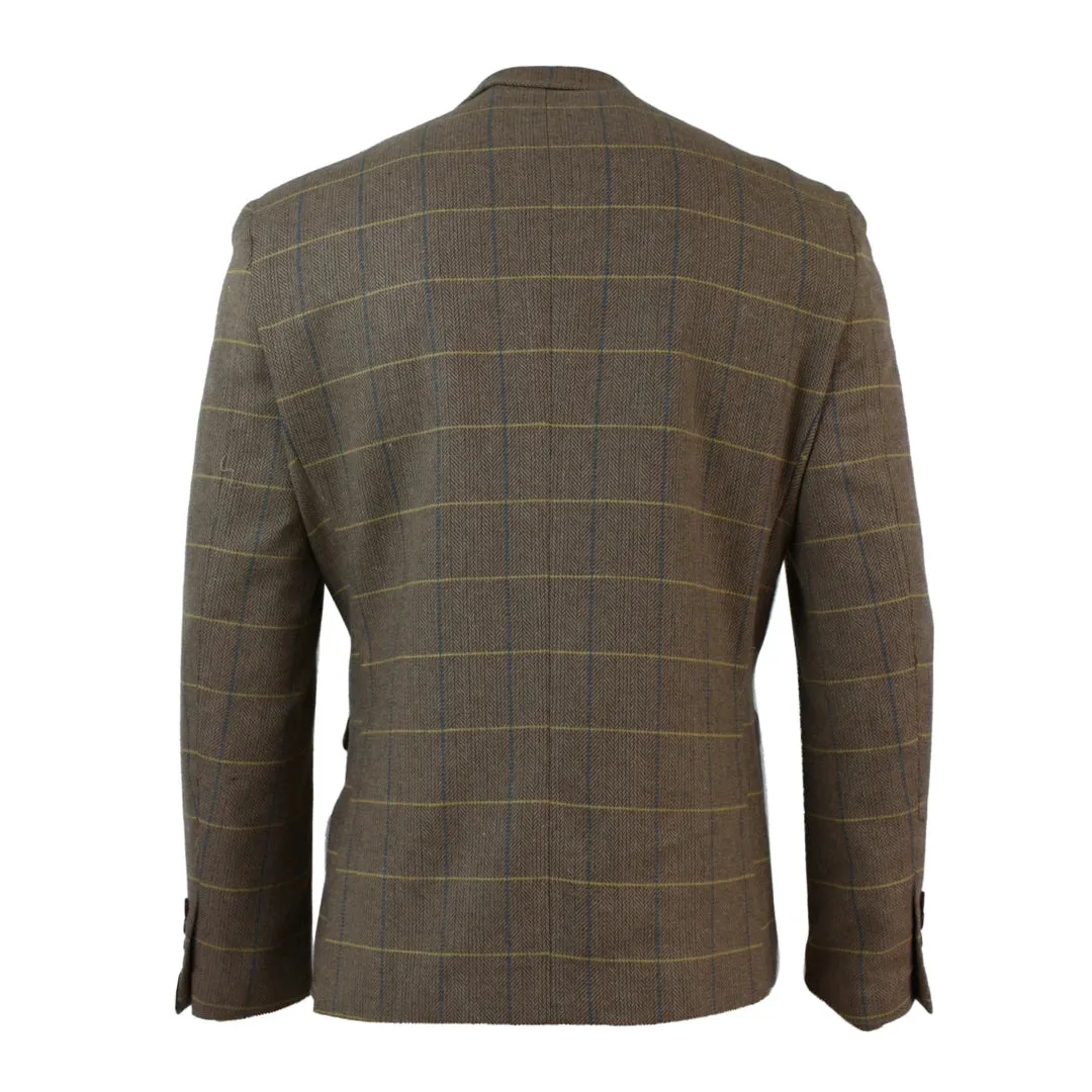 dx7 - Men's Check Herringbone Tweed Light Brown Oak Blazer Jacket