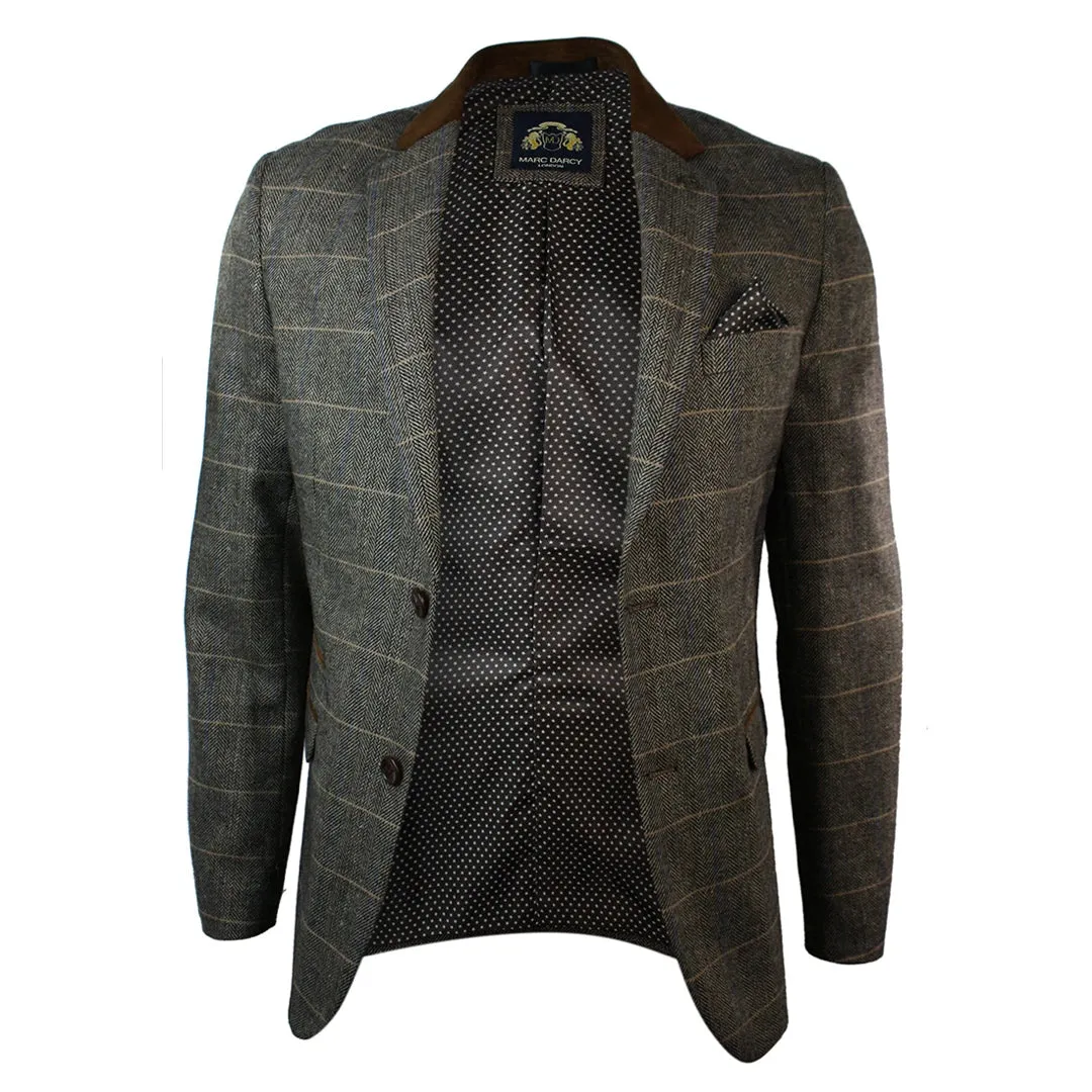 dx7 - Men's Check Herringbone Tweed Light Brown Oak Blazer Jacket