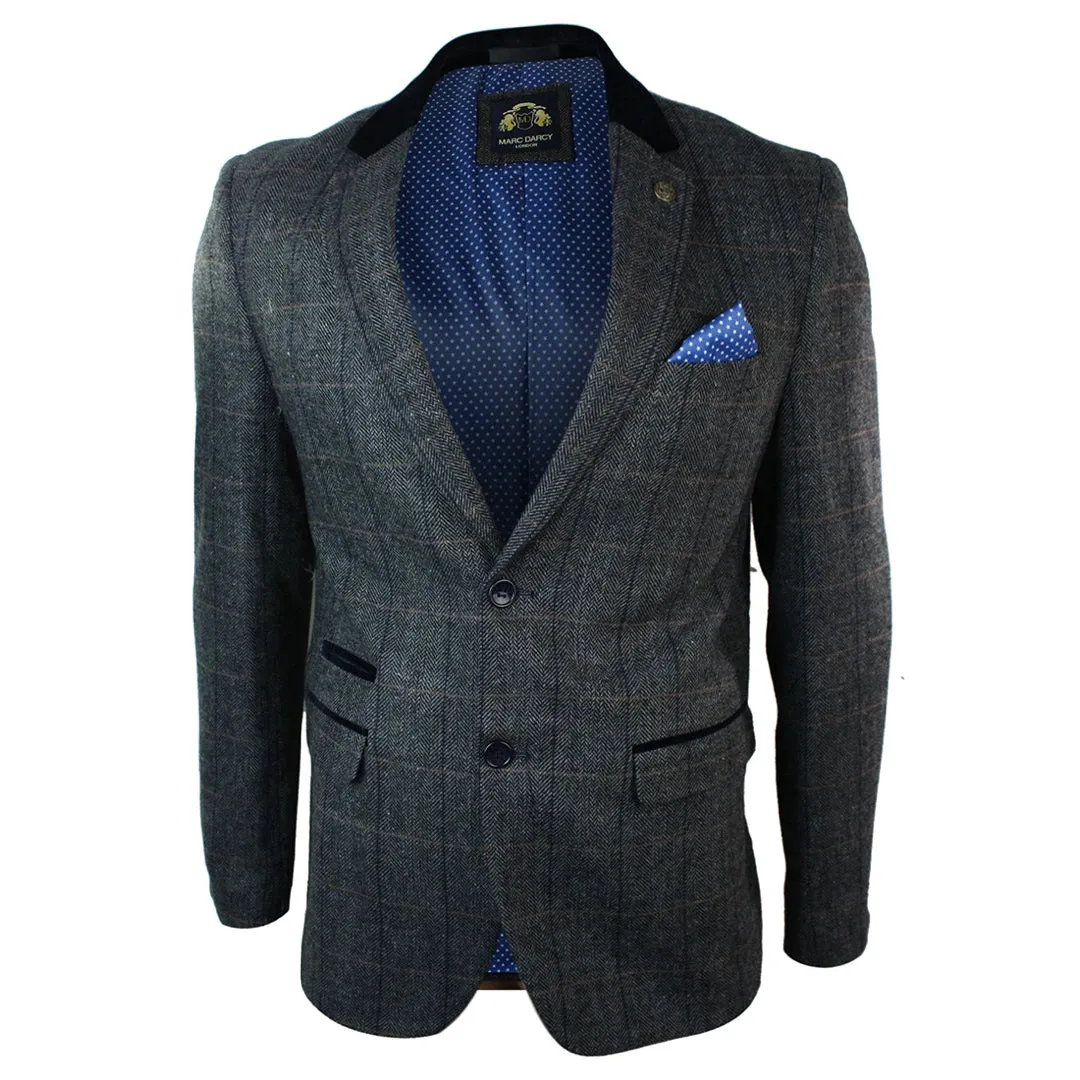 dx7 - Men's Check Herringbone Tweed Light Brown Oak Blazer Jacket