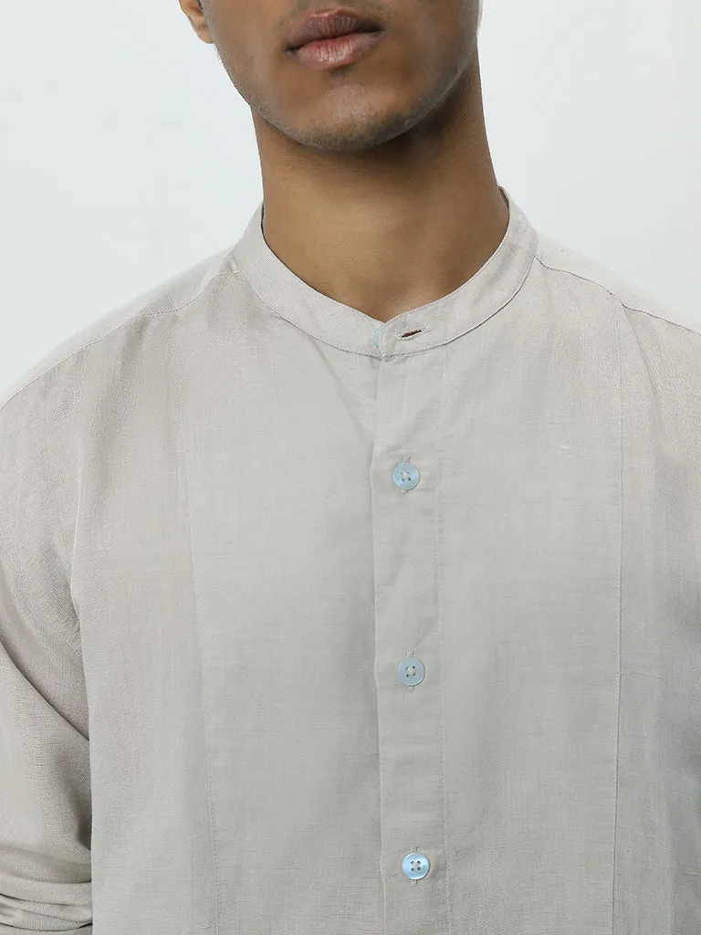 ETA Beige Solid Relaxed-Fit Cotton Shirt