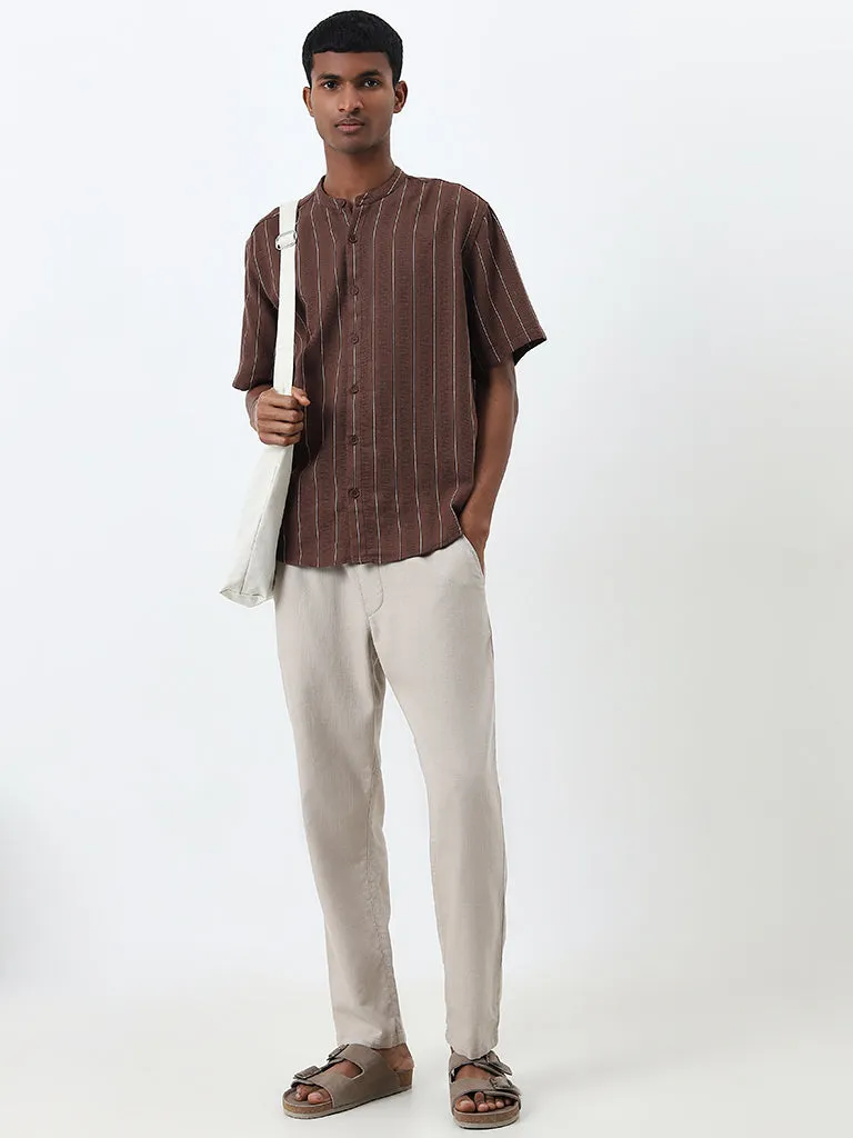 ETA Brown Striped Relaxed-Fit Cotton Shirt