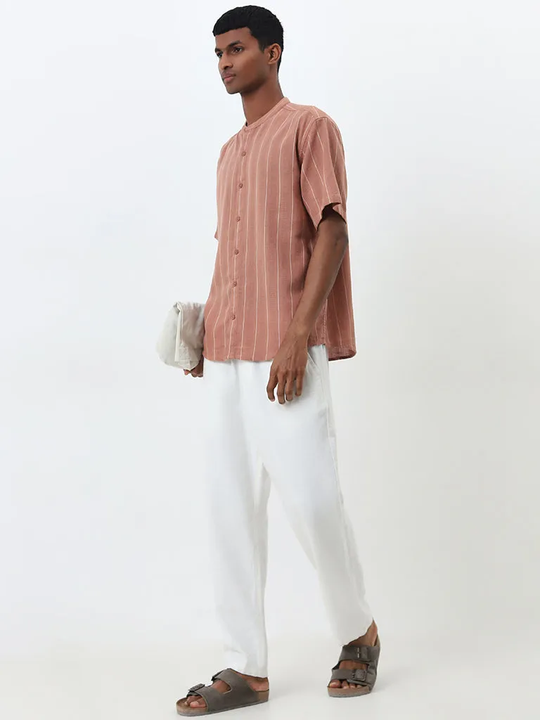 ETA Dull Pink Striped Relaxed-Fit Cotton Shirt