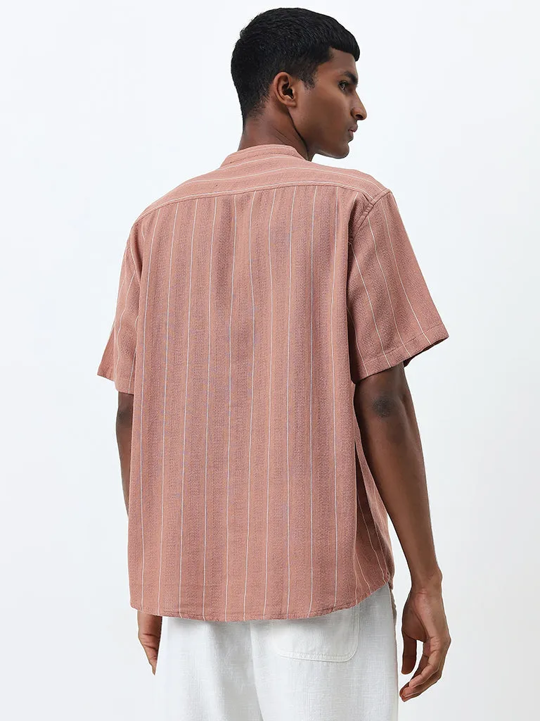 ETA Dull Pink Striped Relaxed-Fit Cotton Shirt