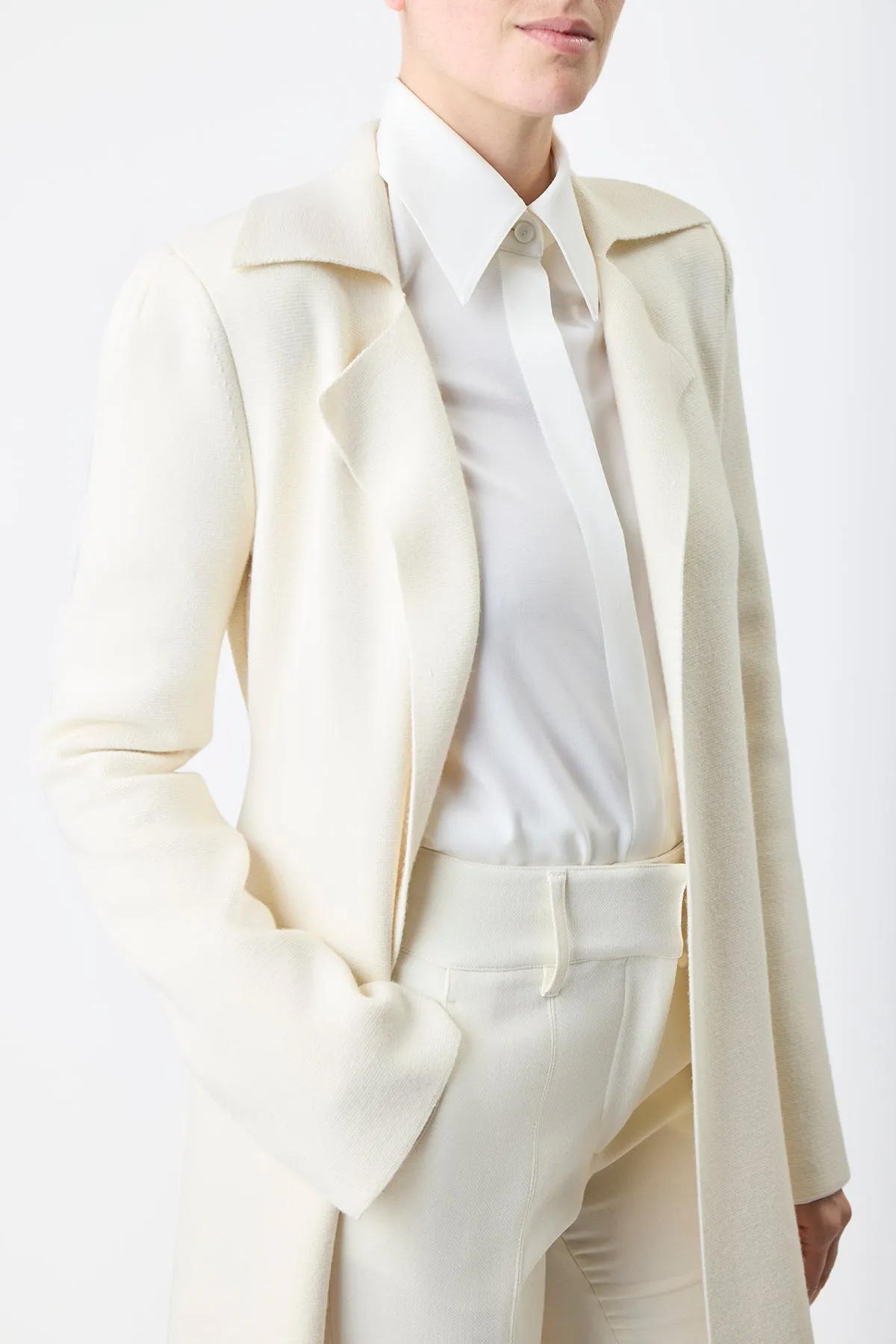 Evan Knit Trench Coat in Ivory Wool