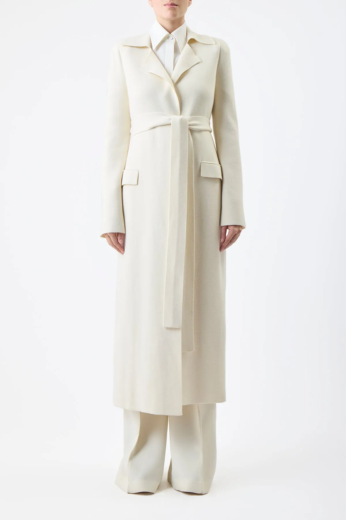 Evan Knit Trench Coat in Ivory Wool